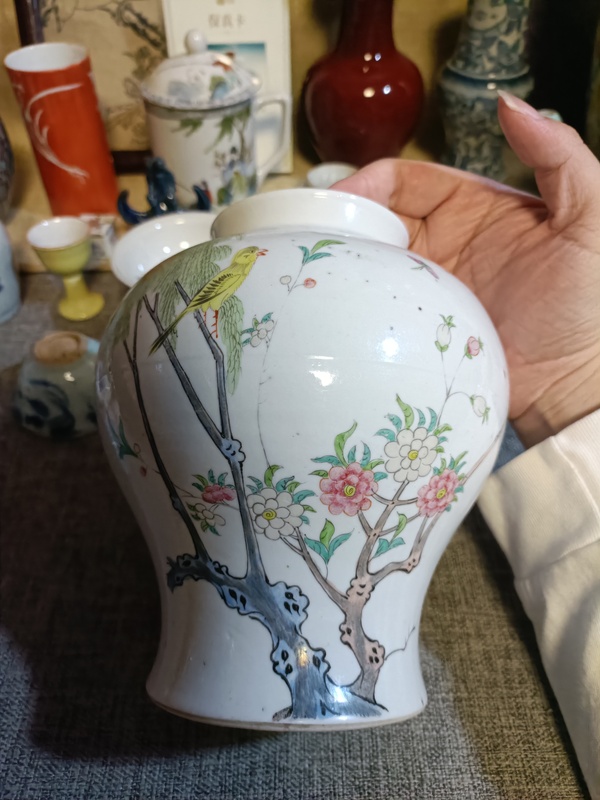 古玩陶瓷民國粉彩花鳥紋罐拍賣,當前價格2888元