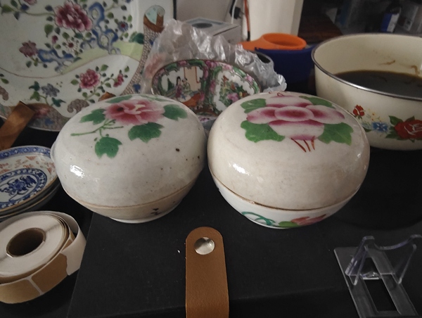 古玩銅器民國(guó)貼花蓋盒一對(duì)拍賣(mài)，當(dāng)前價(jià)格138元