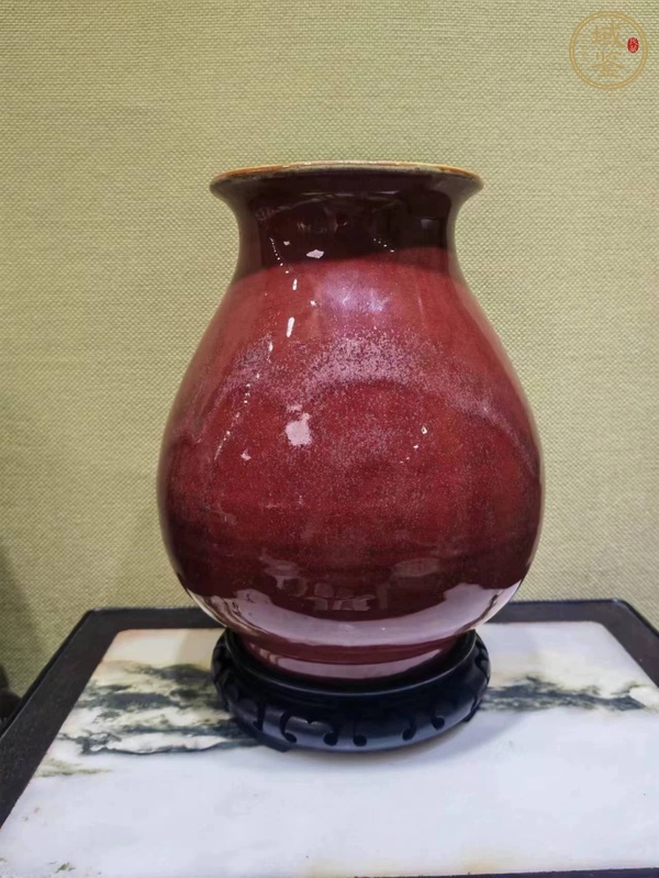 古玩陶瓷鈞紅釉琵琶尊真品鑒賞圖
