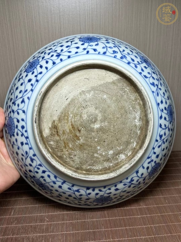 古玩陶瓷青花一把蓮紋臥盤真品鑒賞圖