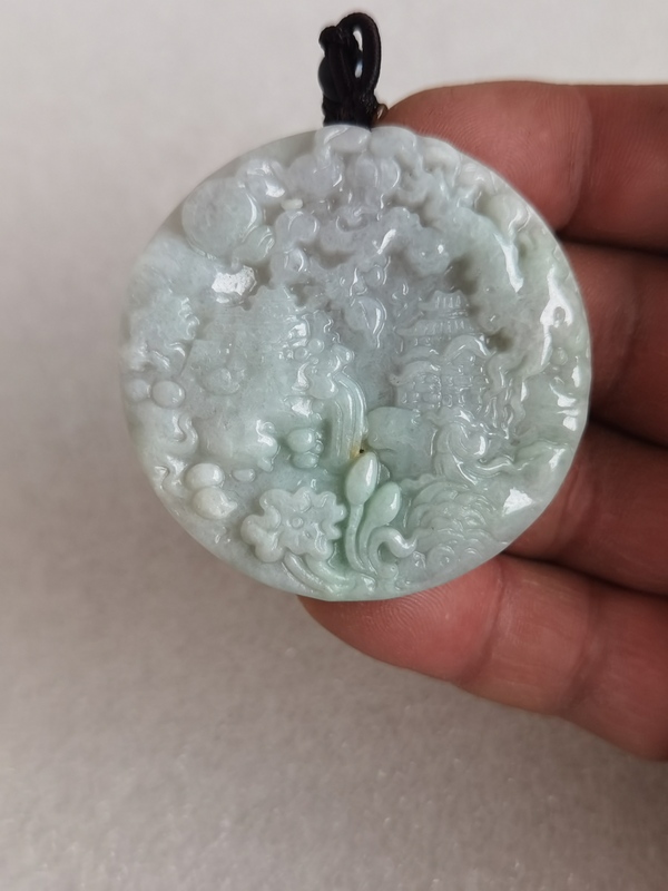 古玩玉器天然翡翠雕“山水牌”拍賣，當前價格298元
