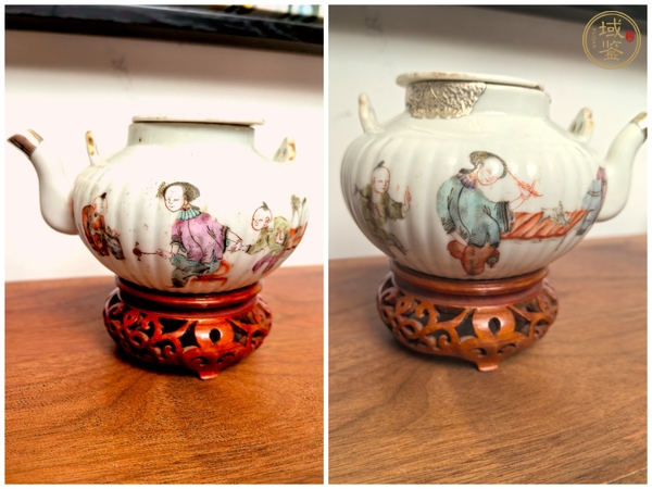 古玩陶瓷晚清細路粉彩瓜棱壺真品鑒賞圖