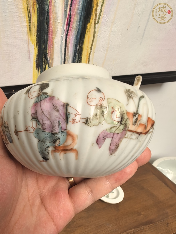 古玩陶瓷晚清細路粉彩瓜棱壺真品鑒賞圖