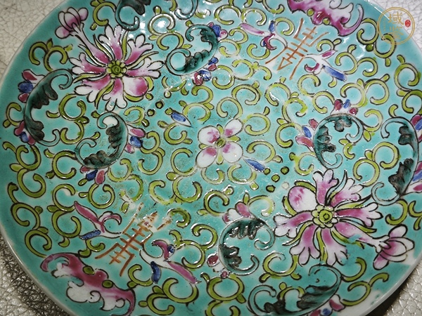 古玩陶瓷民國(guó)松石綠地寶相花茶具真品鑒賞圖