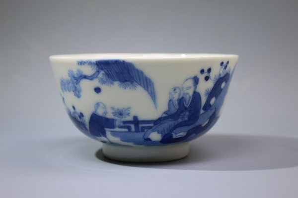 古玩嚴(yán)選清晚期·青花老少同樂(lè)圖茶碗拍賣，當(dāng)前價(jià)格297元