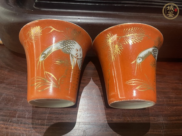 古玩松鶴紋馬蹄杯真品鑒賞圖
