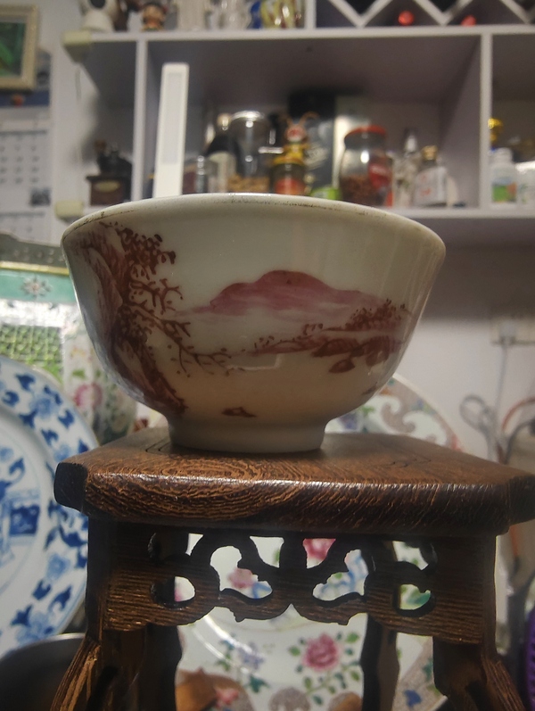 古玩陶瓷民國胭脂紅花茶碗拍賣，當前價格200元