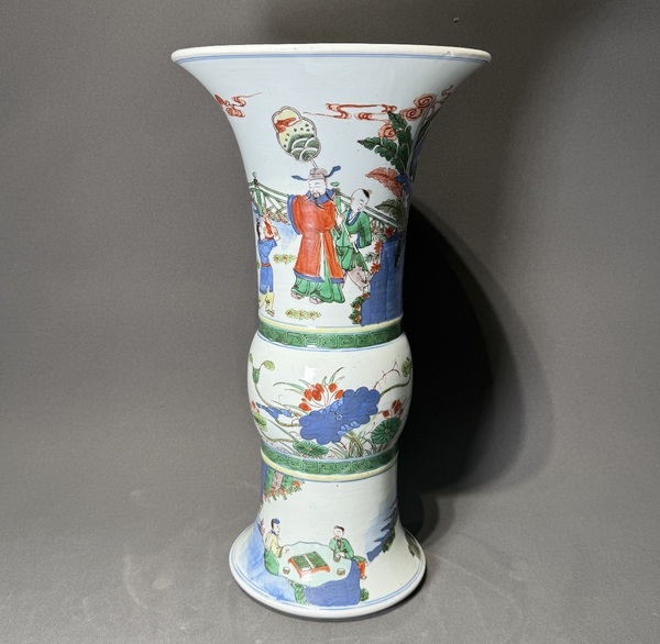 古玩轉賣【精品】清光緒·青花五彩高士故事圖花觚拍賣，當前價格1999元