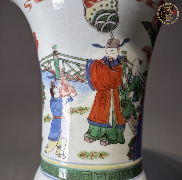 古玩陶瓷清晚期至民國青花五彩高士故事圖花觚真品鑒賞圖