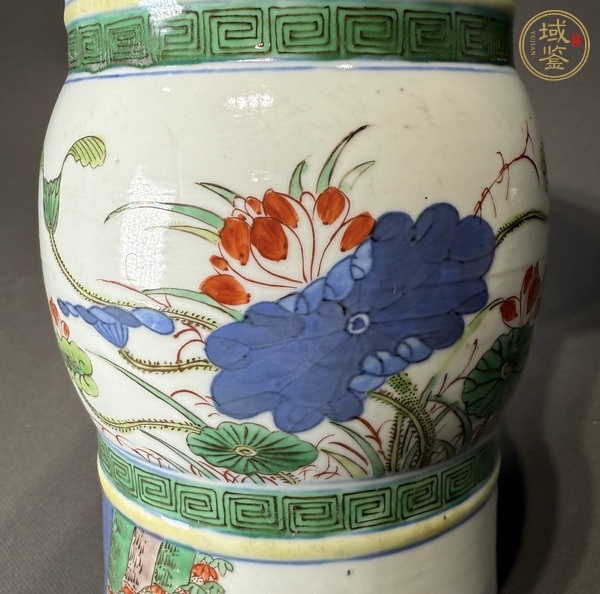 古玩陶瓷清晚期至民國青花五彩高士故事圖花觚真品鑒賞圖