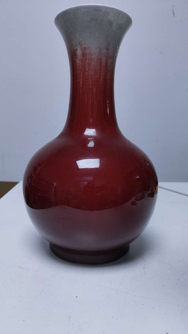 古玩陶瓷郎紅釉撇口瓶拍賣，當前價格1500元