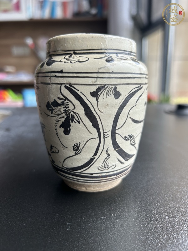 古玩陶瓷磁州窯白地黑花花鳥紋罐真品鑒賞圖