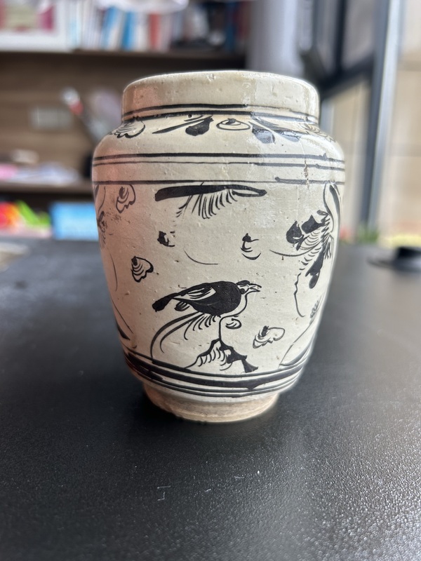 古玩陶瓷元代磁州窯白地黑花花鳥蝴蝶紋罐（蝴蝶鳥紋）拍賣，當前價格1728元
