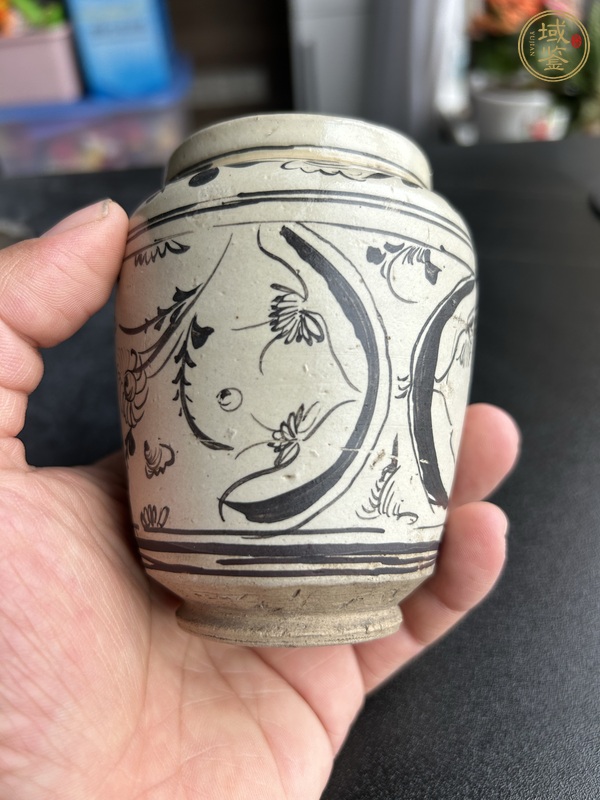 古玩陶瓷磁州窯白地黑花花鳥紋罐真品鑒賞圖