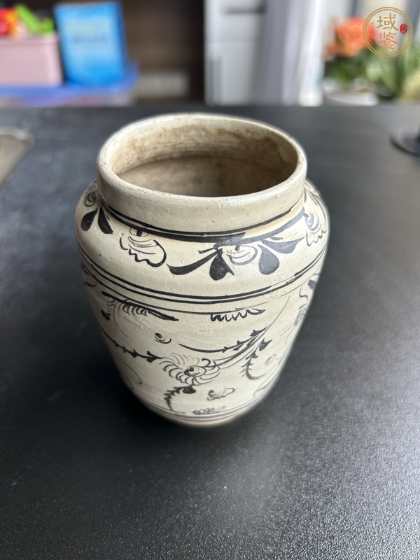 古玩陶瓷磁州窯白地黑花花鳥紋罐真品鑒賞圖