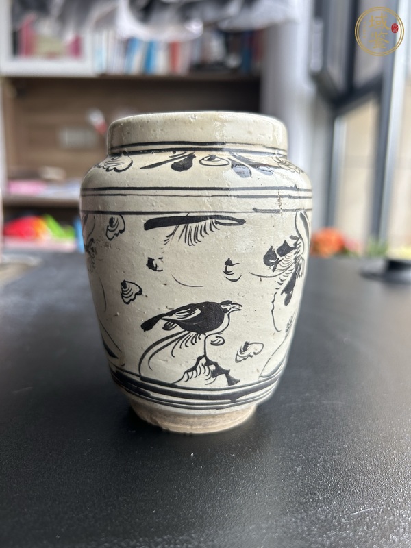 古玩磁州窯白地黑花花鳥(niǎo)紋罐真品鑒賞圖