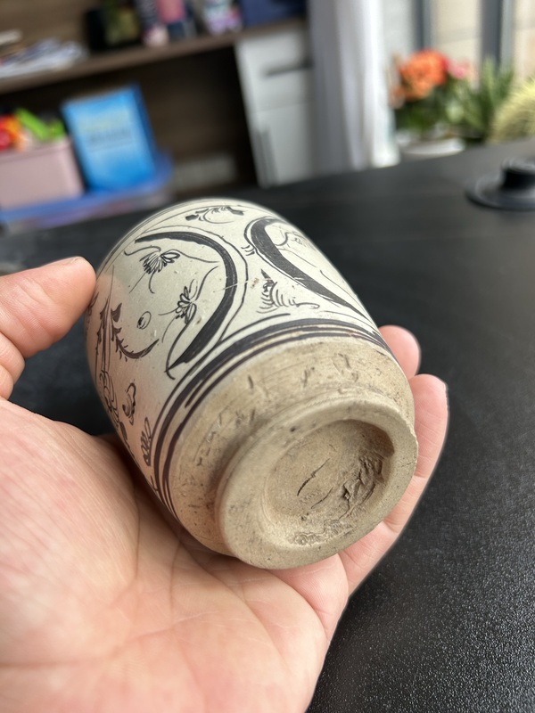 古玩陶瓷元代磁州窯白地黑花花鳥蝴蝶紋罐（蝴蝶鳥紋）拍賣，當前價格1728元