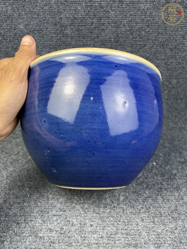 古玩陶瓷霽藍釉案頭缸真品鑒賞圖