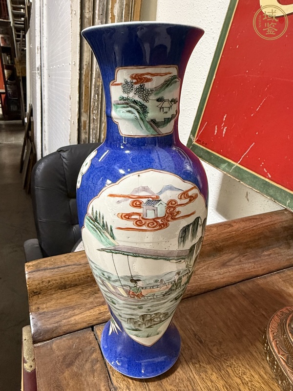 古玩灑藍(lán)釉開光五彩觀音瓶真品鑒賞圖