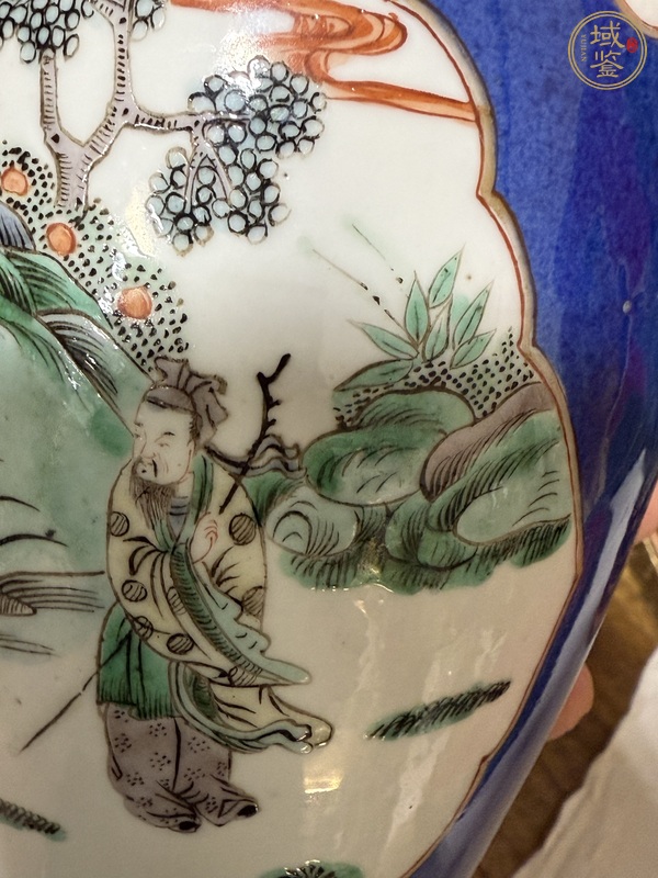古玩陶瓷灑藍(lán)釉開(kāi)光五彩觀音瓶真品鑒賞圖