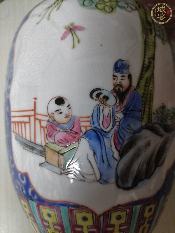 古玩陶瓷人物紋粉彩罐真品鑒賞圖