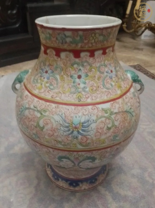 古玩陶瓷粉彩象耳尊真品鑒賞圖
