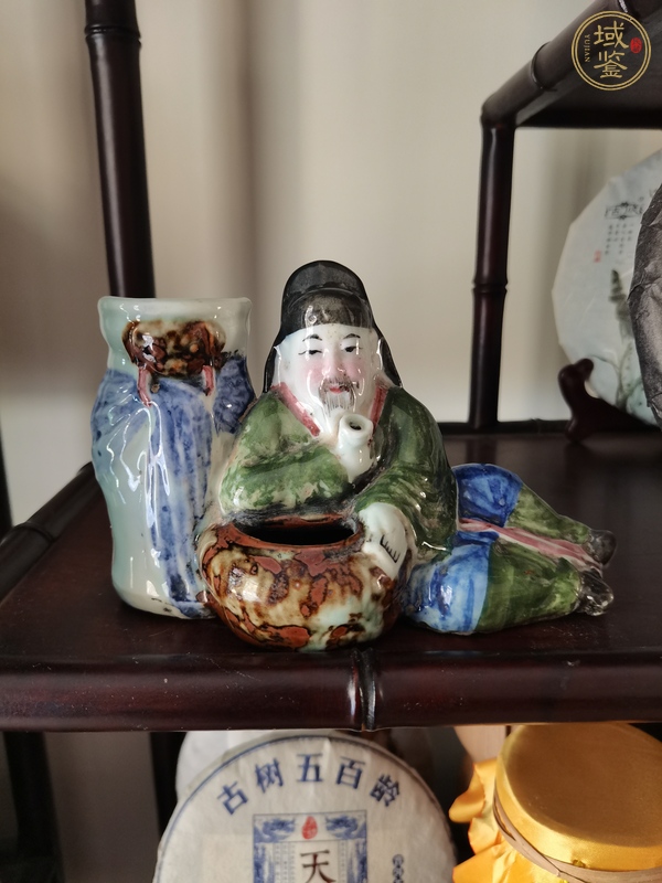 古玩陶瓷晚清民國 釉下五彩太白醉酒瓷塑真品鑒賞圖