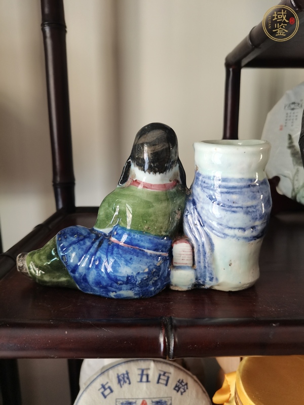 古玩陶瓷晚清民國 釉下五彩太白醉酒瓷塑真品鑒賞圖