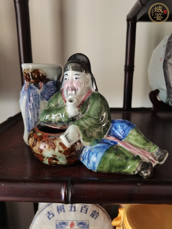 古玩陶瓷晚清民國 釉下五彩太白醉酒瓷塑真品鑒賞圖