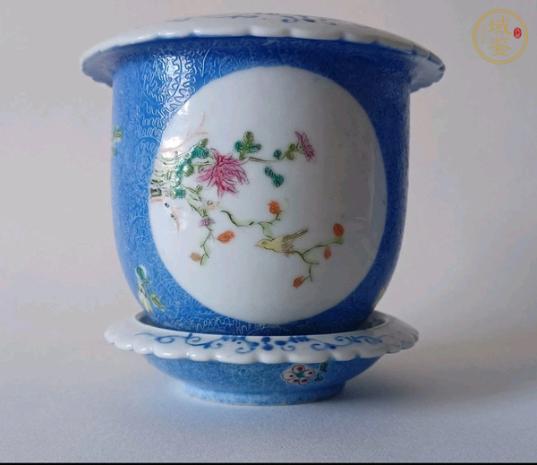 古玩陶瓷花鳥紋粉彩花盆真品鑒賞圖
