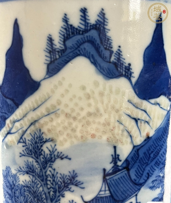 古玩樵漁耕讀山水紋青花帽筒真品鑒賞圖