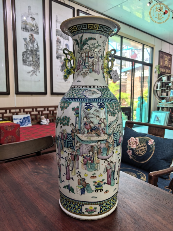 古玩陶瓷粉彩人物故事紋撇口瓶真品鑒賞圖