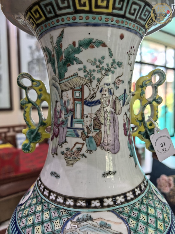 古玩陶瓷粉彩人物故事紋撇口瓶真品鑒賞圖