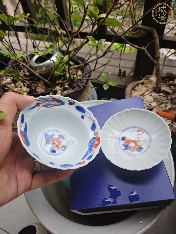 古玩陶瓷康熙青花礬紅描金花口蓋碗真品鑒賞圖