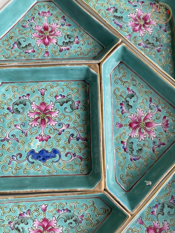 古玩陶瓷花卉紋粉彩九攢盤真品鑒賞圖