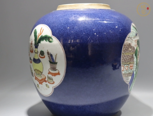 古玩陶瓷灑籃釉開窗粉彩罐真品鑒賞圖