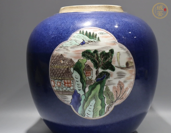 古玩陶瓷灑籃釉開窗粉彩罐真品鑒賞圖