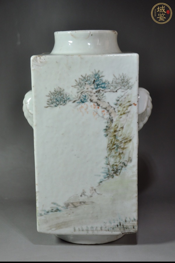 古玩陶瓷淺絳彩琮式瓶真品鑒賞圖