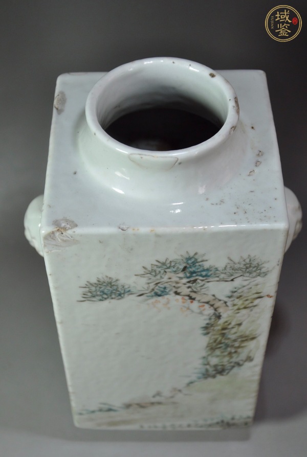 古玩陶瓷淺絳彩琮式瓶真品鑒賞圖