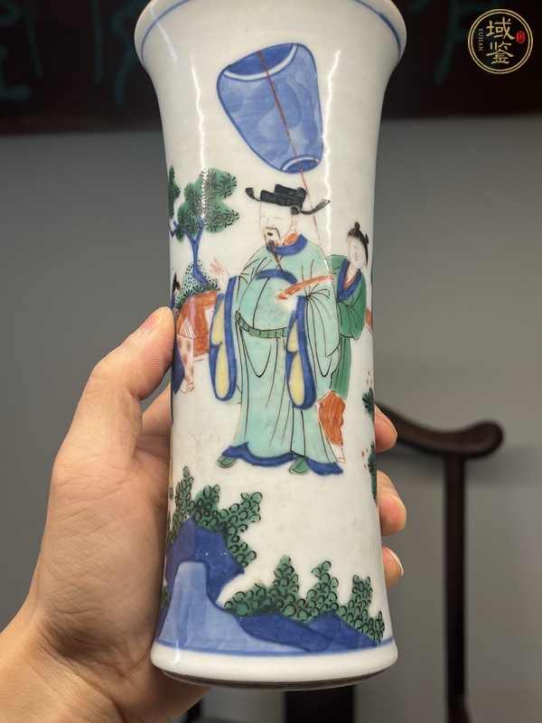 古玩陶瓷清早期青花五彩花觚真品鑒賞圖