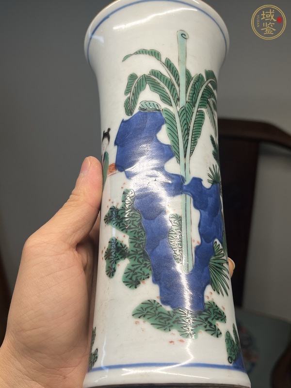 古玩陶瓷清早期青花五彩花觚真品鑒賞圖