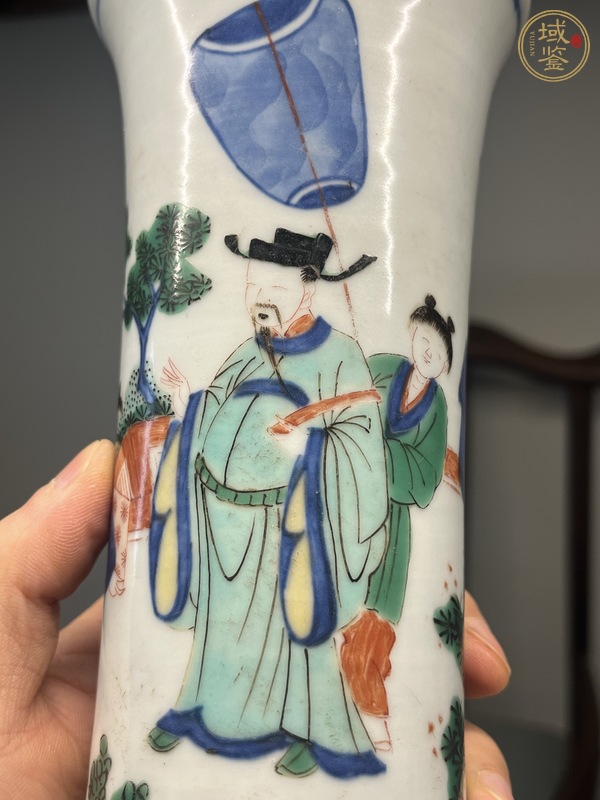 古玩陶瓷清早期青花五彩花觚真品鑒賞圖