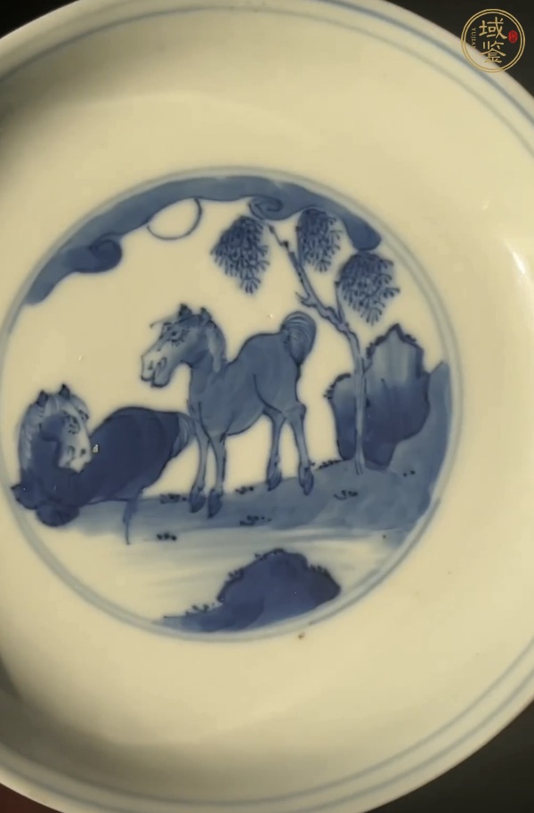古玩陶瓷清中期青花駿馬圖盤真品鑒賞圖