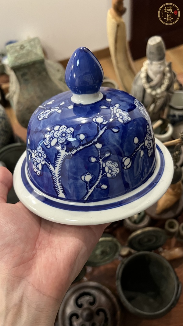 古玩陶瓷青花留白梅紋將軍罐真品鑒賞圖
