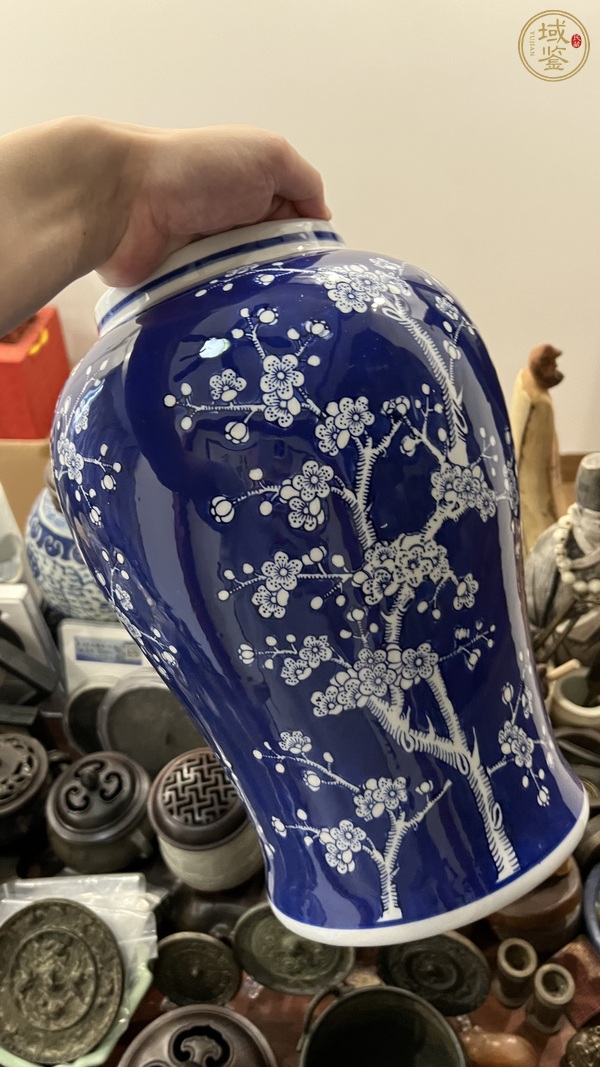 古玩陶瓷青花留白梅紋將軍罐真品鑒賞圖