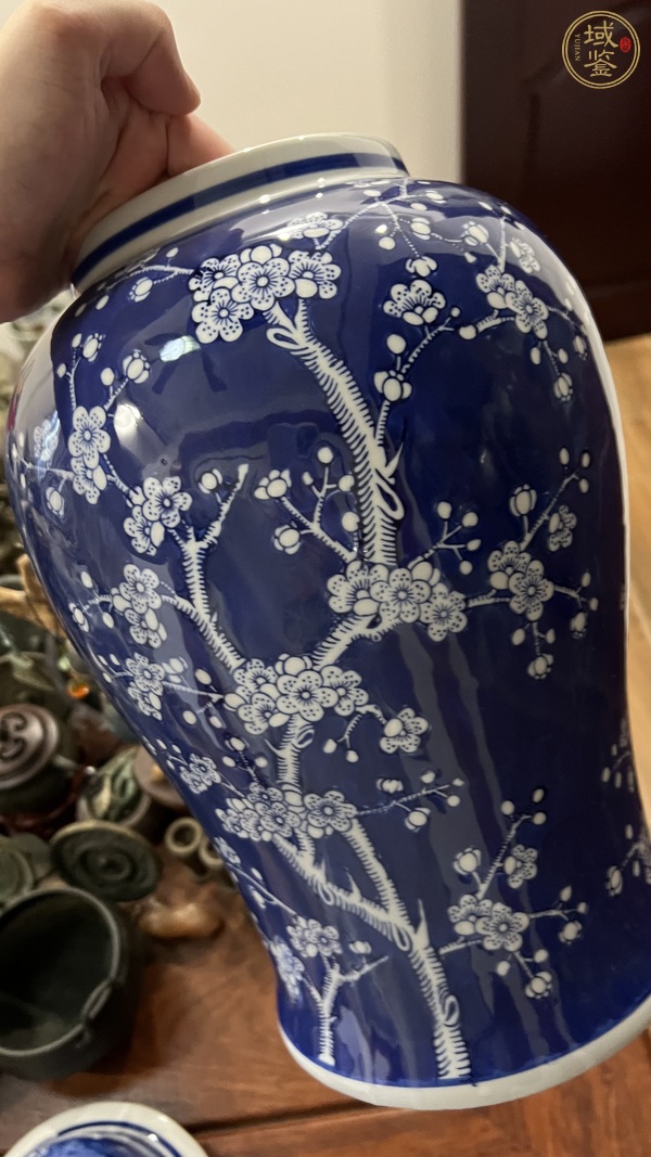 古玩陶瓷青花留白梅紋將軍罐真品鑒賞圖