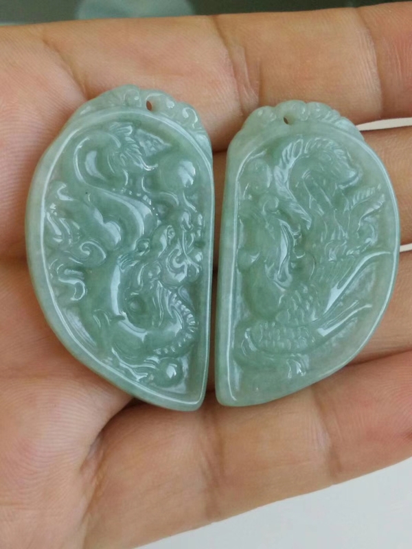 古玩玉器天然翡翠龍鳳紋佩拍賣，當前價格368元
