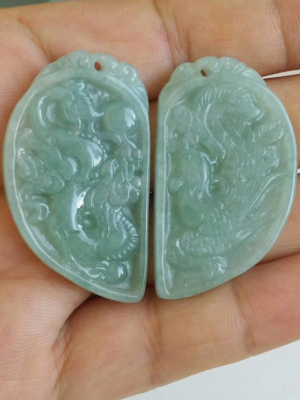 古玩玉器天然翡翠龍鳳紋佩拍賣，當前價格368元
