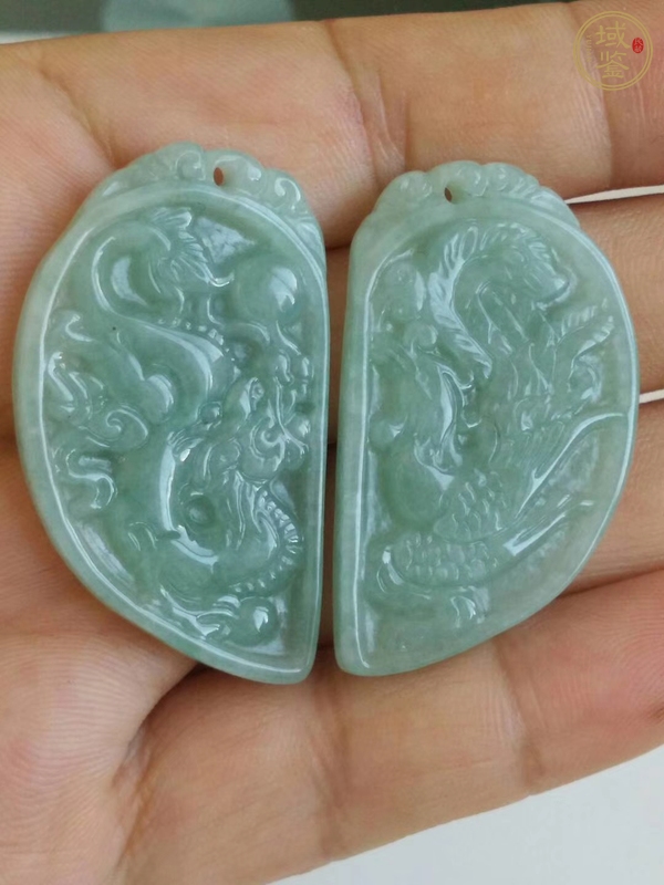 古玩玉器天然翡翠龍鳳紋佩真品鑒賞圖