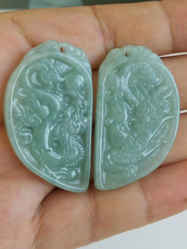 古玩玉器天然翡翠龍鳳紋佩拍賣，當前價格368元
